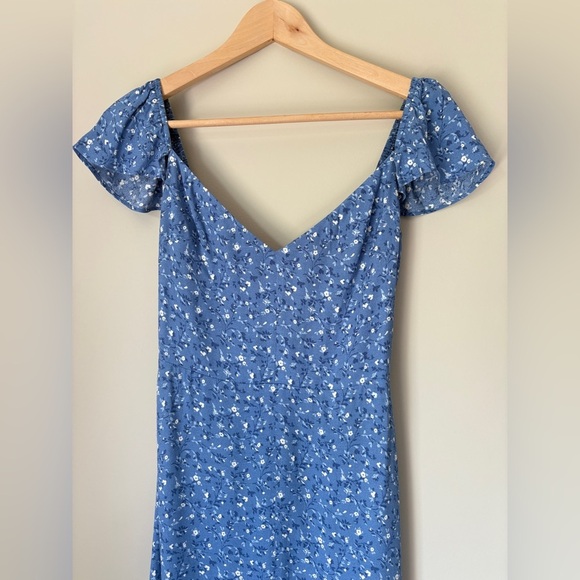 Reformation Baxley Midi Short Sleeve Dress in Eve Blue Floral | US 0 UK 4 - Picture 8 of 11